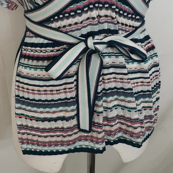 Masoni Tweed striped blouse blue pink size 46 us size 6 - Picture 3 of 9